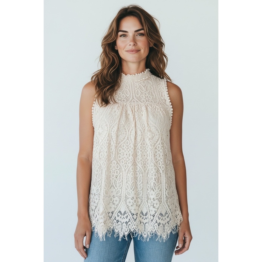 Altar'd State Blush Pink Lace Sleeveless High Neck Blouse Boho Top Sz S